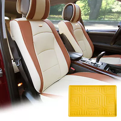 Leatherette Seat Cushion Covers Front Bucket Beige W/ Yellow Dash Mat For SUV • $131.99