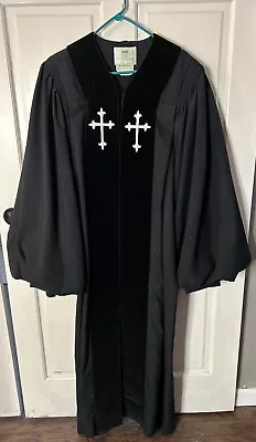 Vintage Priest Clergy Robe By Murphy Robes Robes Black With Velvet   Detail • $124