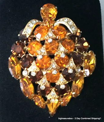 WOW Vintage Brooch Pin SIGNED EISENBERG ICE Orange Rhinestone Gold Tone Lot Y • $20.50