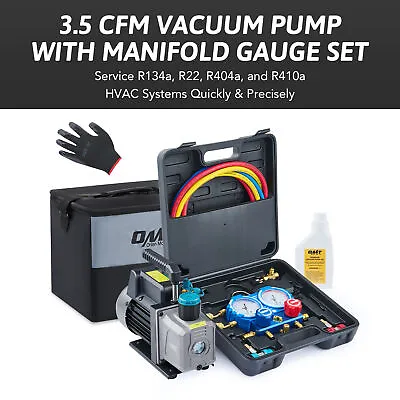 OMT 3.5CFM 1/4hp HVAC Air Vacuum Pump Kit & AC Manifold Gauge Set Carry Bag&Case • $104.39