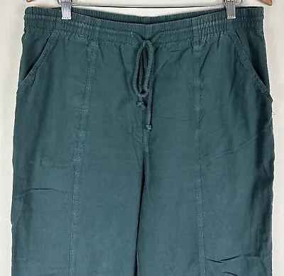 Vintage 90s Faded Forest Green Easy Pants L Elastic Ultra High Waist Drawstring • $18.74