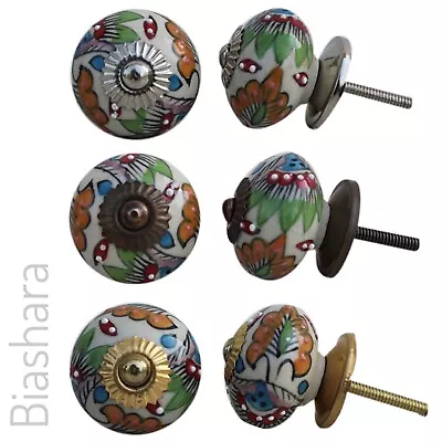 CERAMIC DOOR KNOBS Colourful Cupboard Handles Cabinet Pulls Drawer Green Leaves • £2.34