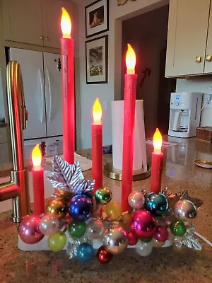 1Vintage 5 Candle Holder Candelabra Christmas Candolier Electric Light Flam Bulb • $115