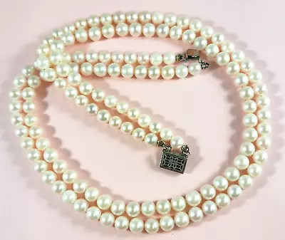VTG Real Pearl Double Strand Collar Necklace ~ Sterling Silver Box Clasp 16 Inch • $75
