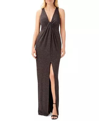 Aidan By Aidan Mattox Women's Waterfall Front Slit Gown Black Size 10M • $56.74