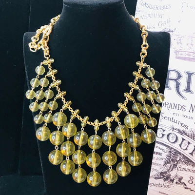 $35.99 • Buy Light Yellow Lucite Bubble Bead Bib Gold Tone Statement Necklace J Crew