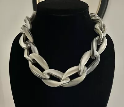 J Crew Signed Acetate Chain Link Marbled Gray Grey Chunky Graduated Necklace • $22.94