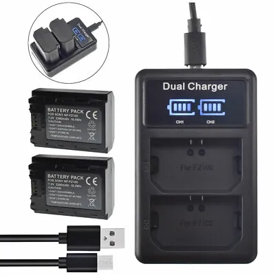 $70.58 • Buy 2x NP-FZ100 Battery+LCD Charger For Sony A9II / A7M3 / A7R4 / A7M4 / A7RM4 /FX30