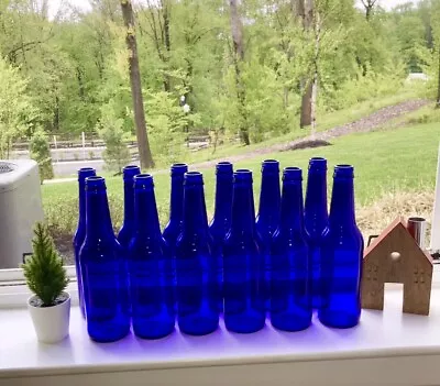 12 COBALT BLUE GLASS BEER BOTTLES - DIY Crafts Bottle Trees Garden & More… • $14