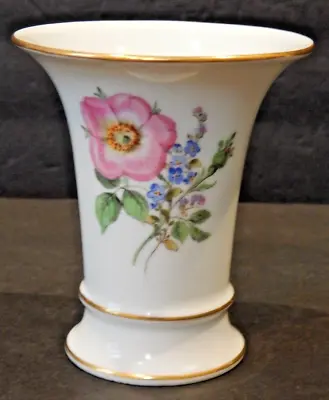 Meissen Miniature White Porcelain Hand Painted Floral Trumpet Vase Gold Trim • $30