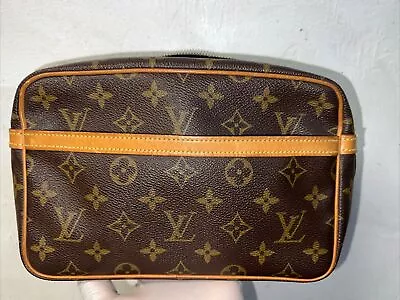  *Louis Vuitton LEATHER MONOGRAM TOILETRY BAG OR CLUTCH VINTAGE* WONDERFUL! • $50