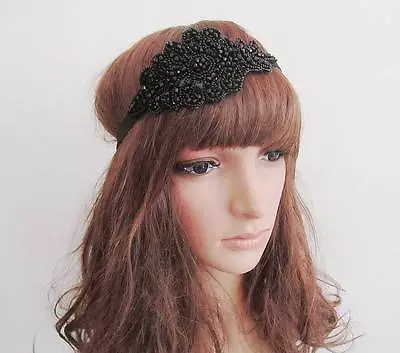  Black/Silver/Navy  Beaded Headpiece 1920's Great Gatsby Headband Leaf Flapper  • £5.59