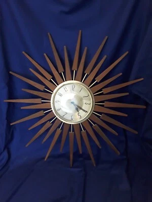  MASSIVE  QUALITY Vintage Anstey Wilson Sunburst Wall Clock 60s 70s Teak  Retro  • £245
