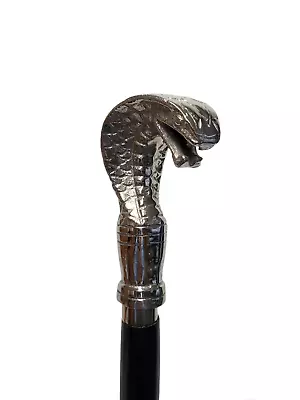 Walking Stick Cobra Handle Chrome Finish Classic Wooden Cane Black Shaft Sturdy • £19.99