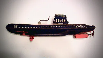 RARE Vintage SSN-38 NAUTILUS SUBMARINE  Wind Up Metal Tin Toy Japan 1950s • $150