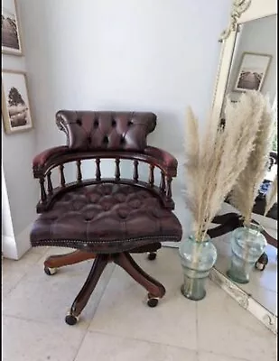 Vintage Red Leather Chesterfield Captains Chair - Office Desk Chair • £290