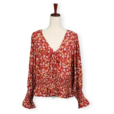 CCX City Chic Adeline Top Smocked Tie Neck Red Ditsy Bloom Plus Size 18 New • $66.68