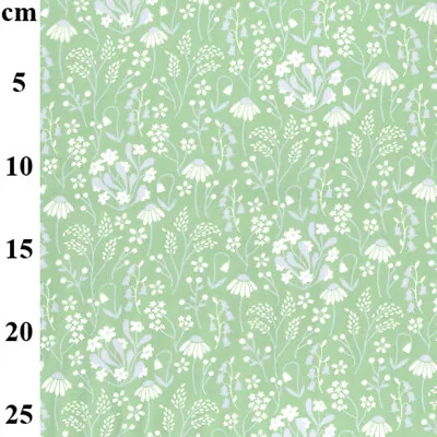 100% Cotton Fabric - White & Grey Daisy Print On Green - Craft Material Metre • £4.99