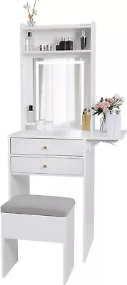 Small Vanity Desk Set Adjustable Lighted Mirror And Storage Chair Makeup Table • $152.99