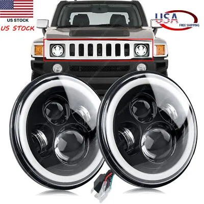 Pair 7  LED Headlights Military Truck Hummer M998 M923 M35a2 24v Humvee Headlamp • $49.38