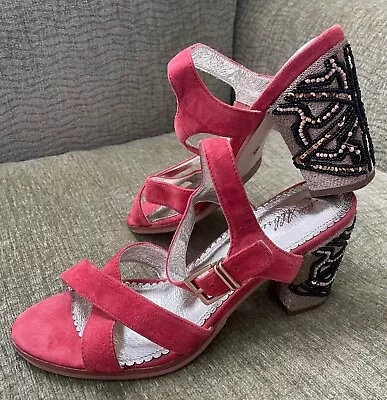 NWOB Anthropologie Miss Albright Coral Suede Shoe Sequin/Bead Embellished Heel 9 • $46