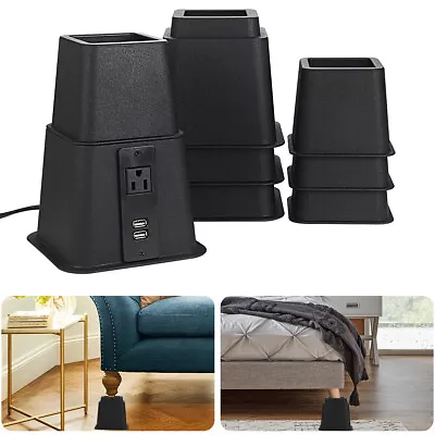 Furniture Risers 8 Piece Set Adjustable Bed Table Chair Riser With Power Outlet • $41.40