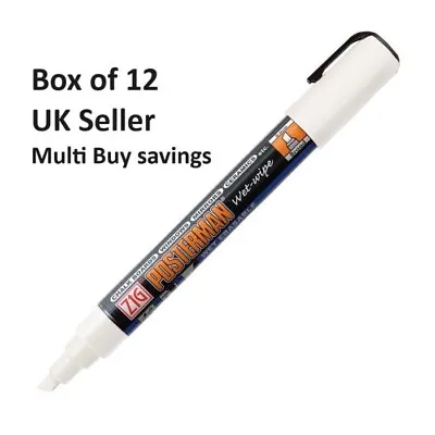 Box 12 Zig Posterman Wet Wipe Chalkboard Pens White 6mm Art Window Menu Chalk • £12.95