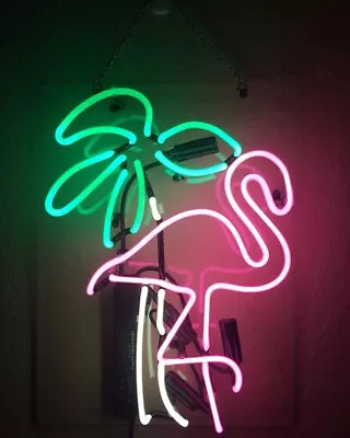 Flamingo Palm Tree Acrylic Neon Sign 14 X10  Lamp Light Glass Bar Artwork Z855 • $80.63