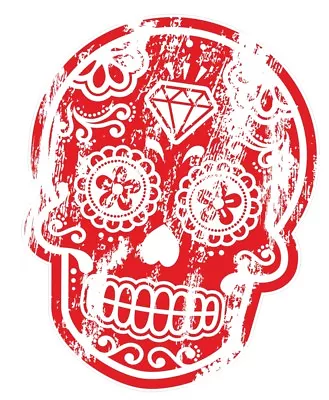 Distresed Aged RED Mexican Day Of The Dead Sugar Skull Motif Car Sticker Decal • £2.83