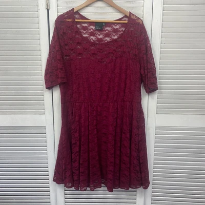 $27.95 • Buy ASOS Curve Aline Dress Plus Size 22 Maroon Lace Overlay Short Sleeve Knee Length