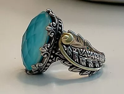 BARBARA BIXBY 18K 925 Sterling Turquoise Doublet Ornate Feather Ring Size 7 • $160