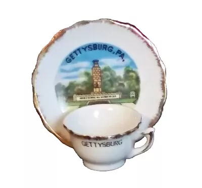 Vintage Miniature Tea Cup And Saucer Set Gettysburg PA 1863 Gettysburg Memorial • $14.80