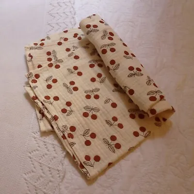 Cotton Gauze Muslin Swaddle Cloth For Baby Super Soft - Cherry Pattern • £7.99