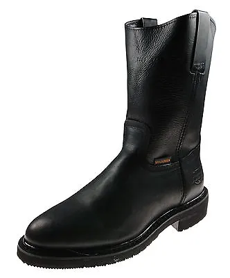 Men's Genuine Leather Work Boots Color Black Cowboy Western Pull On Boots • $64.99