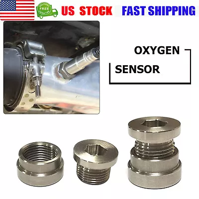 2 Set O2 SENSOR WELD IN EXHAUST STEPPED BUNG + HEX PLUG KIT STAINLESS M18X1.5 • $14.99