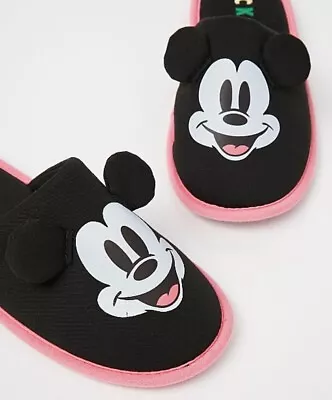 £13.99 • Buy Official Disney Mickey Mouse Face Black Rainbow Mule Slippers Sizes UK 3-8