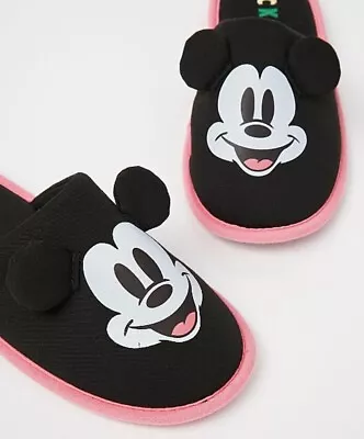 Official Disney Mickey Mouse Face Black Rainbow Mule Slippers Sizes UK 3-8 • £13.99