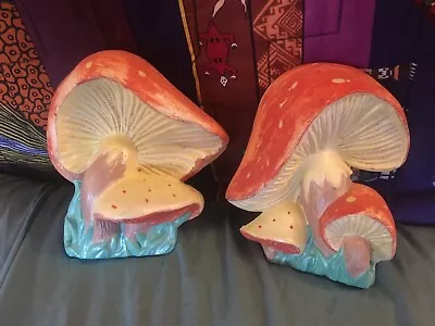 Vintage 1975 Duncan Ceramic Mushrooms Wall Hanging Decor Set Of 2 • $39.99