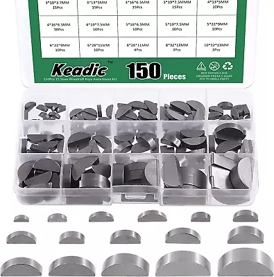 Keadic 150Pcs 15 Sizes Metric Woodruff Key Assortment Set Carbon Steel Half Moo • $23.32