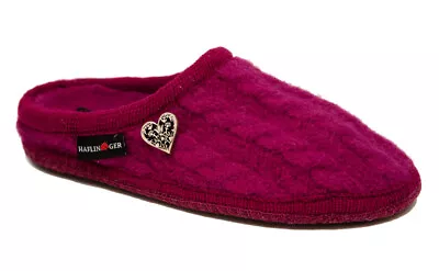 HAFLINGER Walktoffel Heart Herzerl Slipper Kardinal Pink Wool Germany New • $49