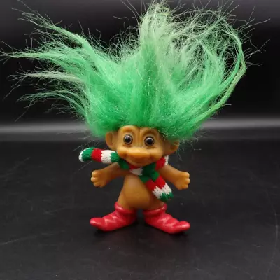 Russ Merry Little Troll Christmas Doll Nude 3  Green Hair Scarf  Holiday Elf • $4.25