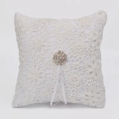 Wedding Ring Pillow Cushion Bridal Crystal Decorated Ring Bearer Pillow 15x15cm • £6.99