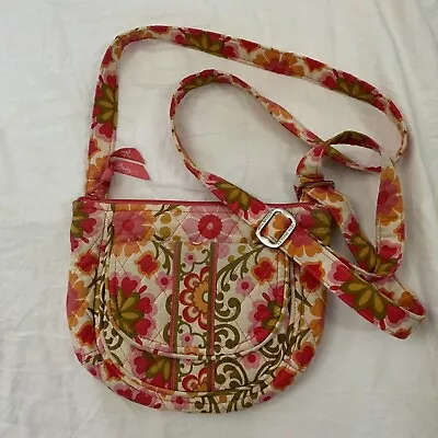 Vera Bradley Folkloric Lizzy Saddle Bag Crossbody Bag Travel Pink Yellow Retro • $22.97