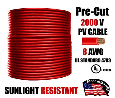 8 AWG Gauge PV Wire 1000/2000 Volt Pre-Cut 15-500 Ft Solar Installation RED • $30