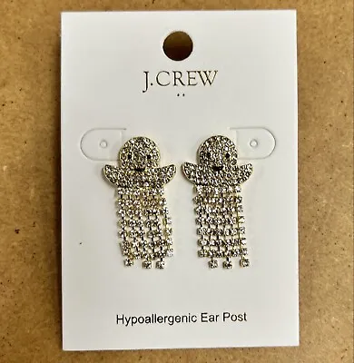 J Crew Ghost Earrings Halloween Bling Crystal Rhinestone Gold Drop Fringe NWT • $36.61