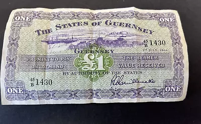 Guernsey RARE  1966  Vintage £1  LOT: 2804-458 • £0.99