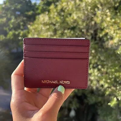 Michael Kors Lg Card Holder Wallet Leather Dark Cherry • $48