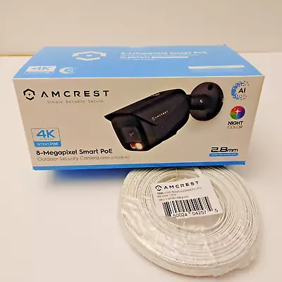Amcrest 4K IP PoE AI Camera W/ 100ft Cat6E Cable - IP8M-2796EB1-CAT6CABLE100FT1 • $87.90