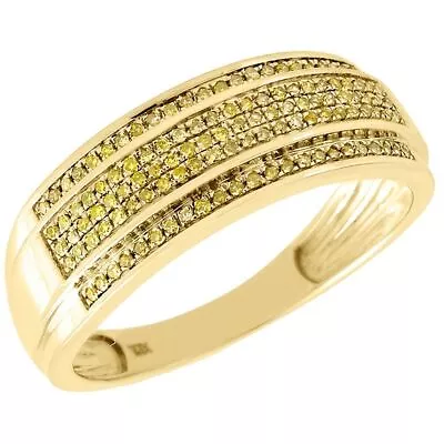 Yellow Diamond Wedding Band Men's 10K Gold Round Cut Pave Engagement Ring .30 Ct • $445