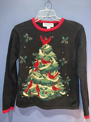 Large Christmas Sweater Tree Cardinals Hand Beaded Heirloom Collectibles • $35